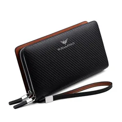 Brand Long Clutch Handbag Wallet Men Genuine Leather Credit Card Holder Organizer Phone Purse Double Zipper BusinessWILLIAMPOLO