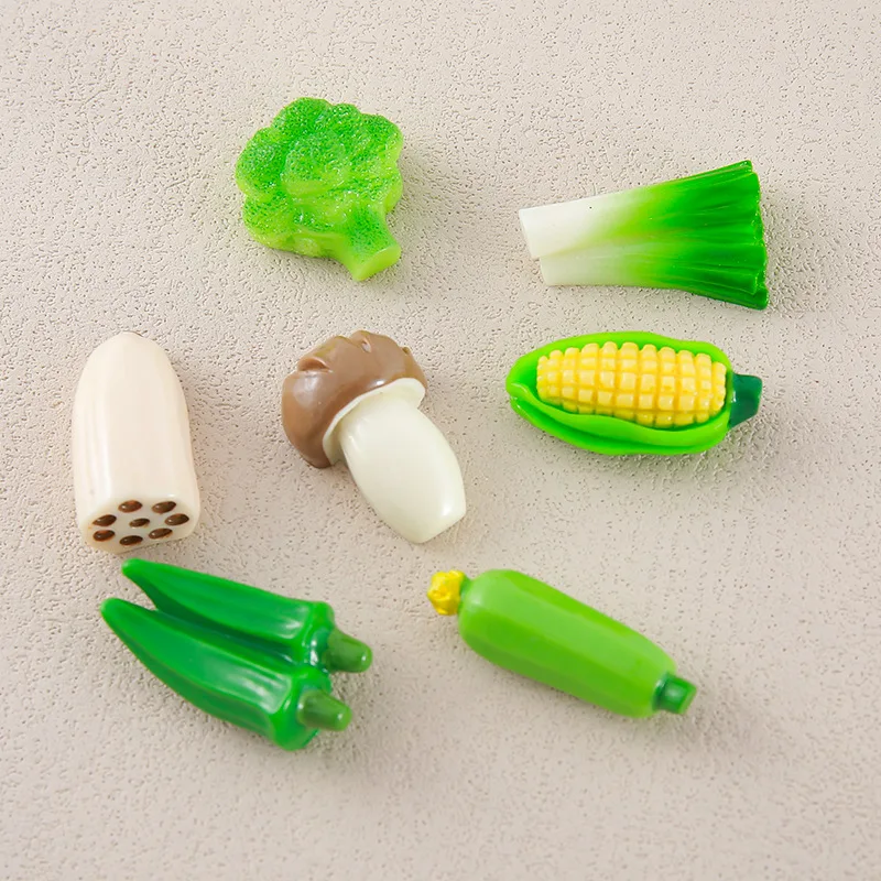 5 uds simulación de comida vegetal juego okra seta cebolla verde DIY crema pegamento horquilla tocado miniatura supermercado acceso de resina