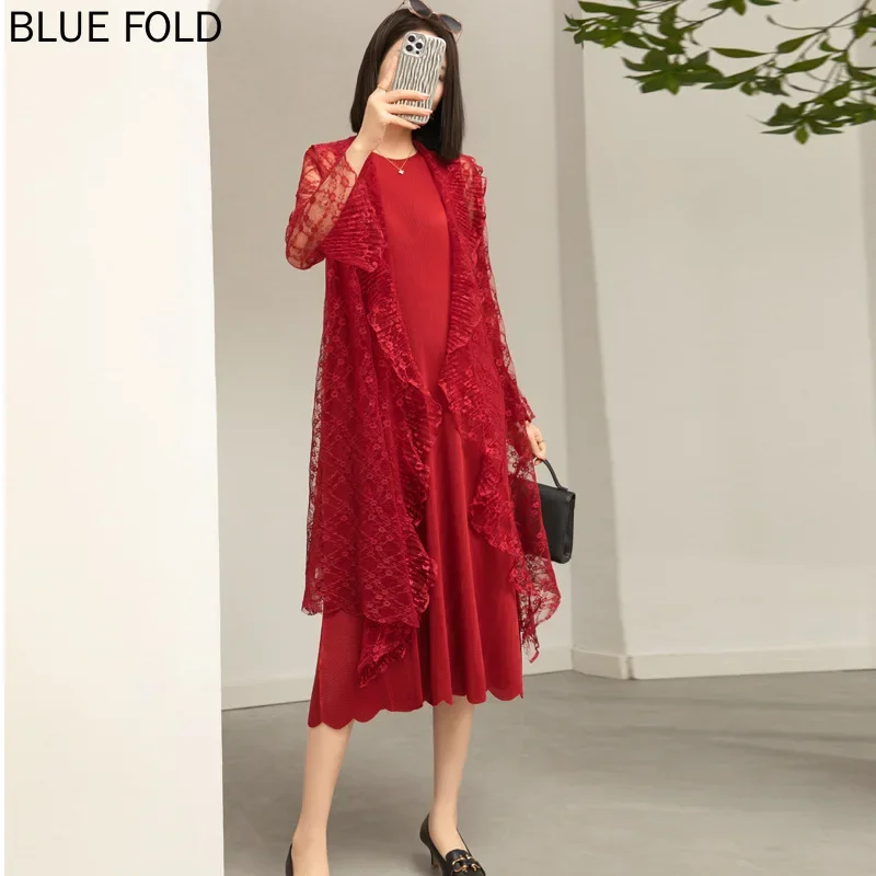 

French Two-piece Dress Set, Loose, Large Size, Outer Layer, Inner Base Dress, Elegant Design, Autumn and Winter