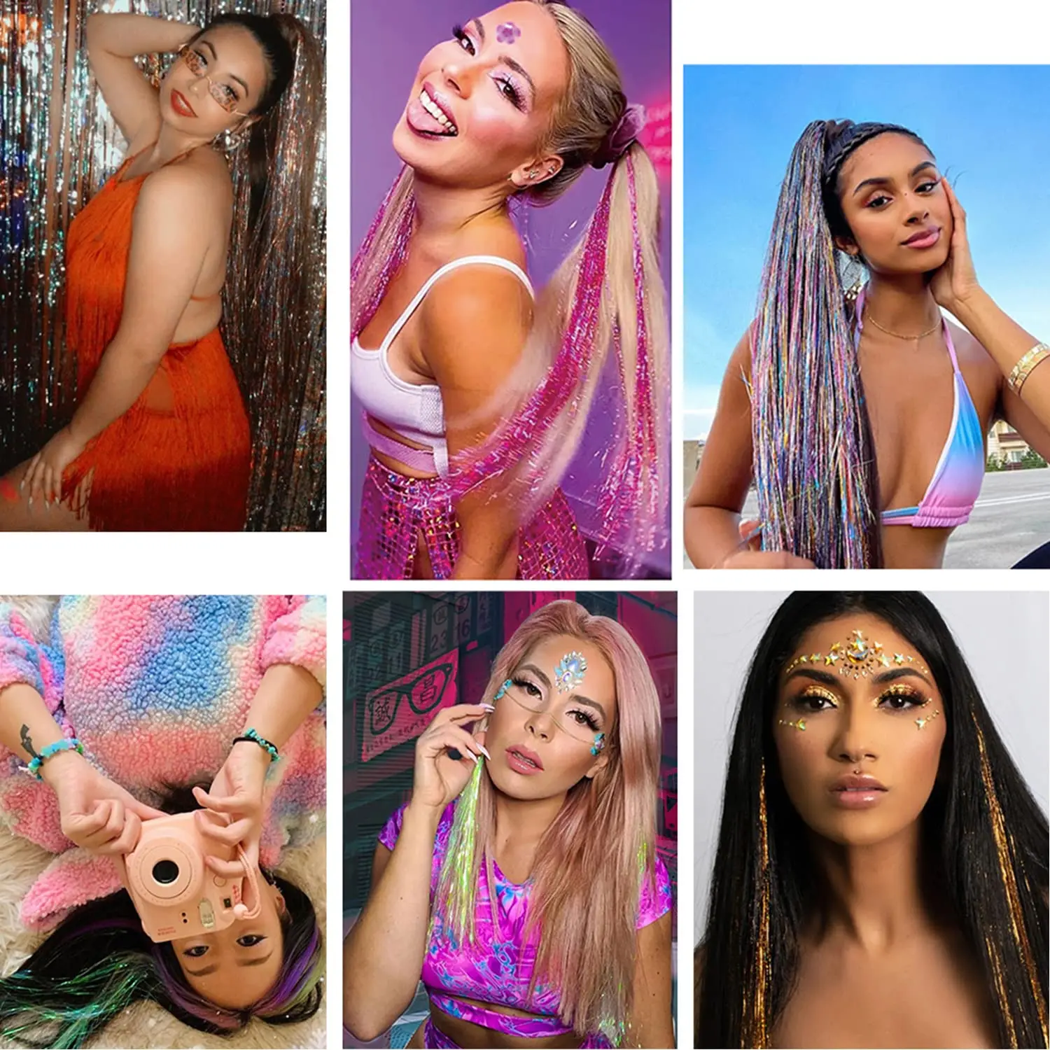 6 قطعة مشبك بهرج الشعر في 23.6 بوصة بريق الاصطناعية بهرج مشبك شعر في مجموعة بهرج الشعر مقاومة للحرارة لامعة البريق الجنية الشعر