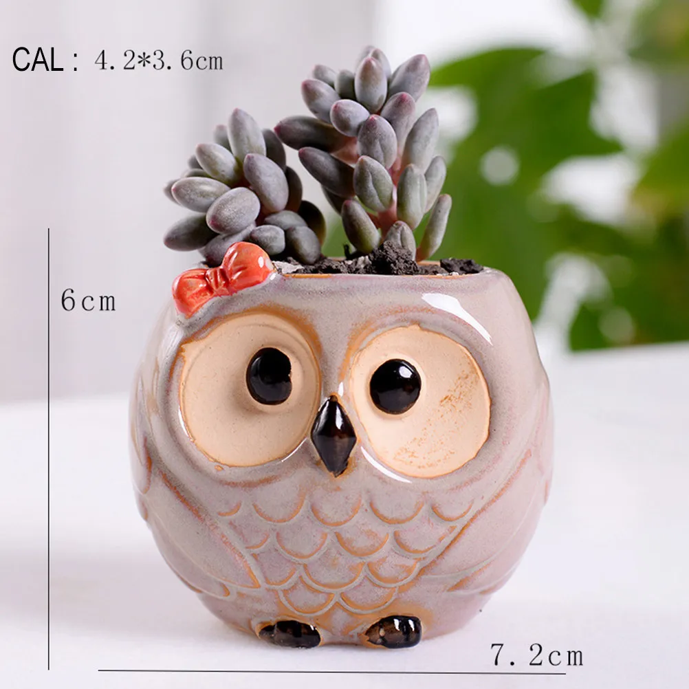 6Pcs Mini Ceramic Owl Flower Pots Succulent Plants Planters Small Vases Office Restaurant Decor Mini Ceramic Vase