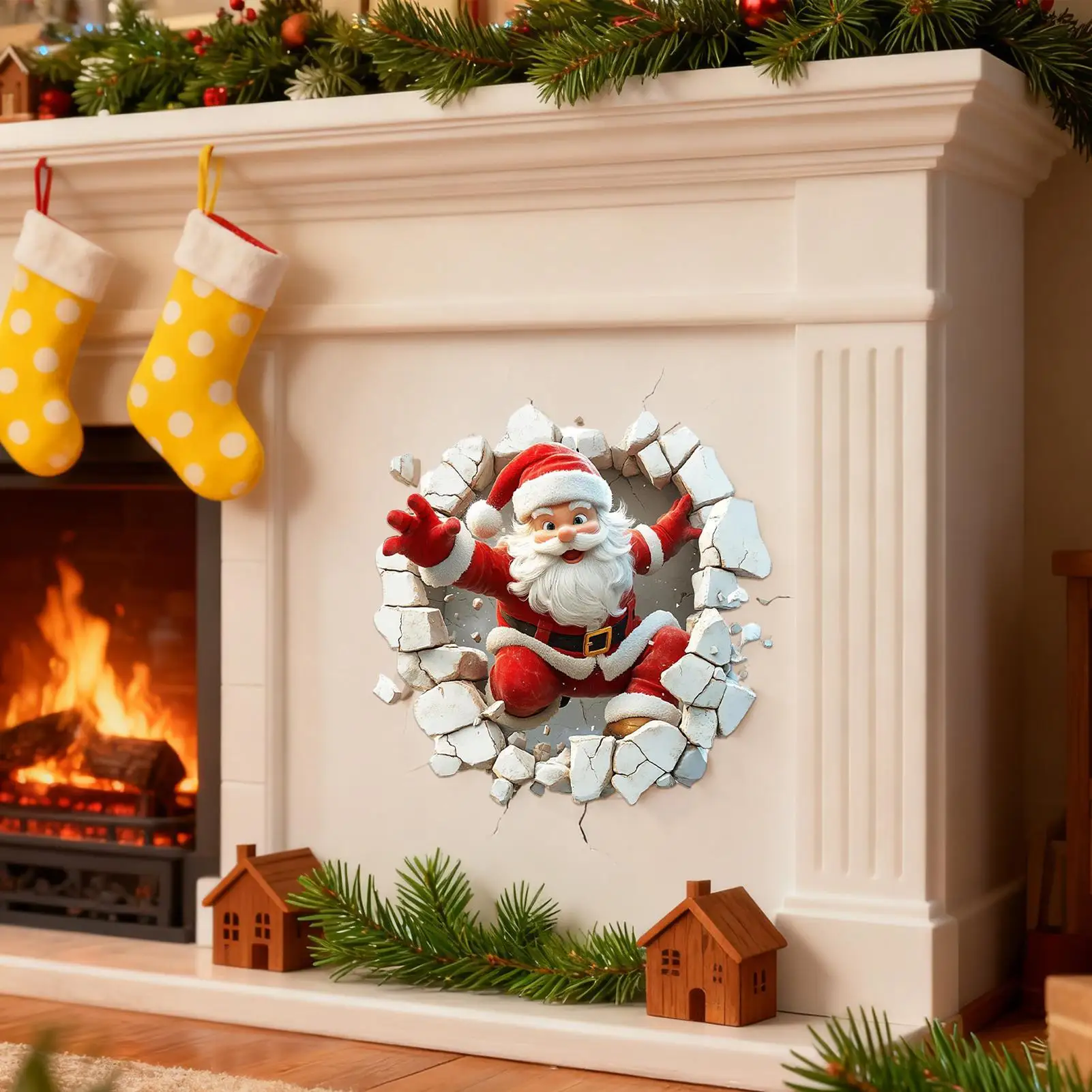 Holiday Window Clings Wall-Breaking Santa PVC Glass Clings Holiday Glass Decals Decorations for Refrigerator Bathrooms Kitchens