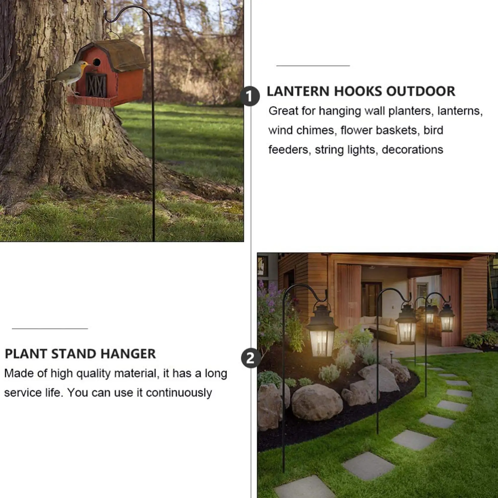 A27F-4X Shepherd Hooks Rust Resistant Garden Stake Outdoor Metal Plant Stand Hanger Bird Feeder Pole 80.5X10x1cm