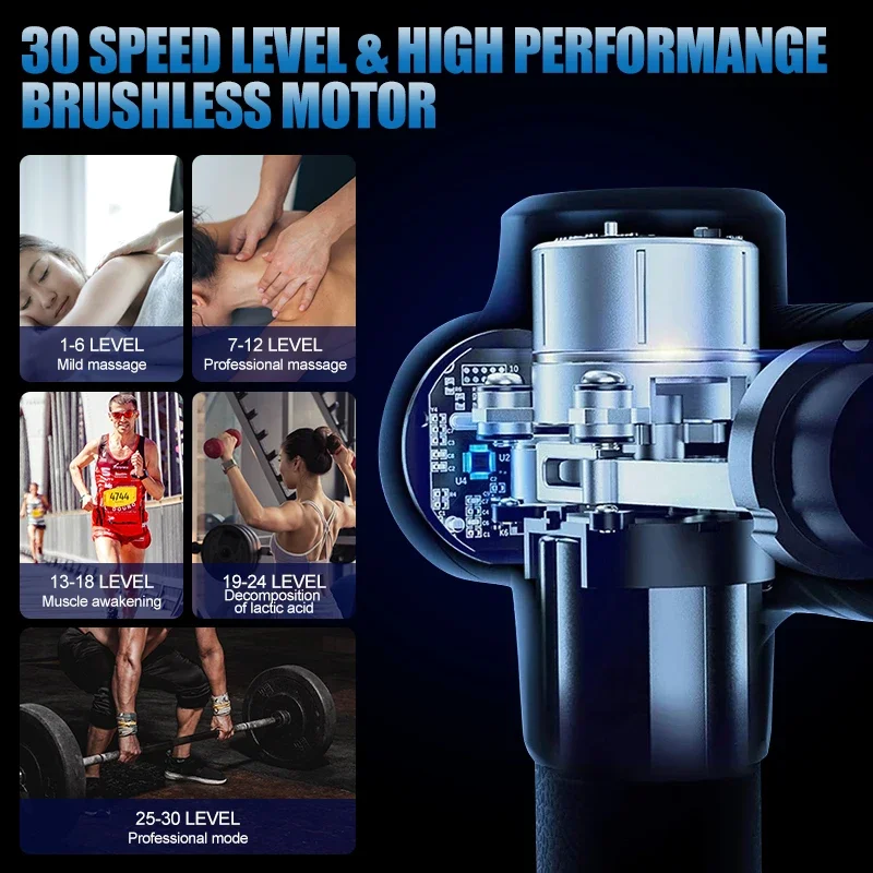 Electric massage gun 24V LCD display 30-speed deep tissue percussion muscle massager to relieve pain, relax and shape fascia gun