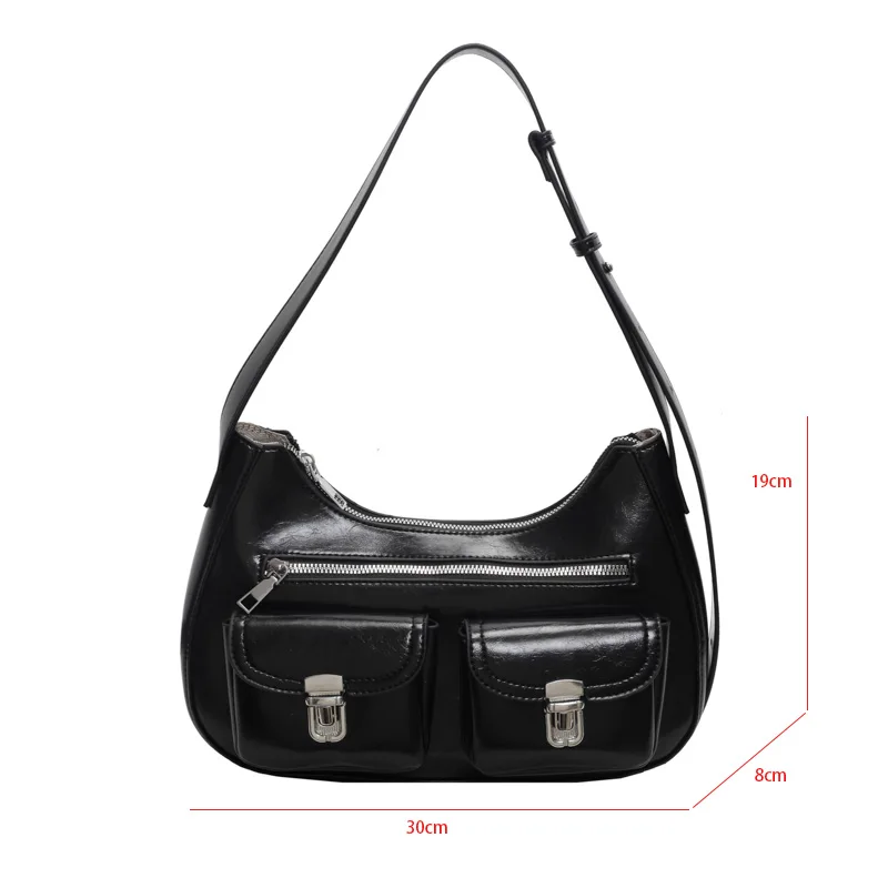 2 Pouch Handbag Luxury Bag Large Capacity Underarm Shoulder Bag Women Chain Clutch Bag Half Moon Pu Leather Crossbody Bag Black