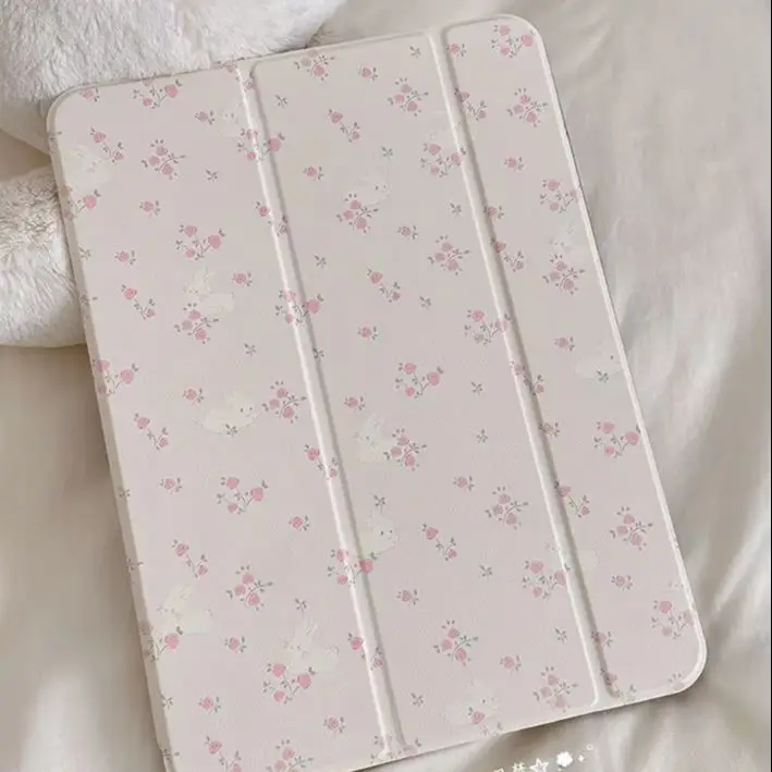 Spring Pink Fragrant Rabbit Y2K Tri-Fold Cover For iPad Pro 13 11th M5 M4 12.9 A16 10 8 7 9th 10th Air 11 M2 M3 Mini Tablet Case