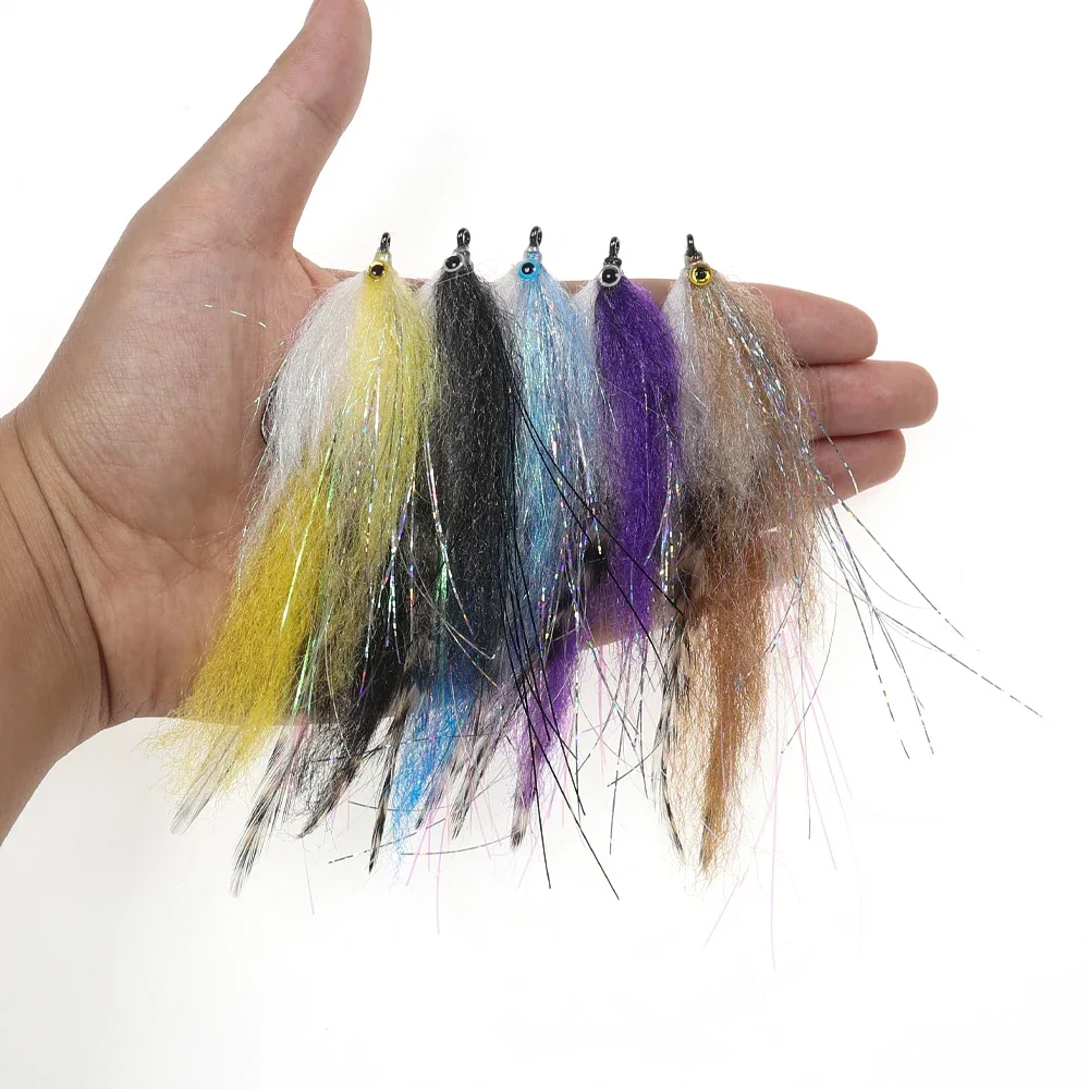 Vtwins Streamer mosca de agua salada Grizzly Hackle EP para lubina - imagen 2
