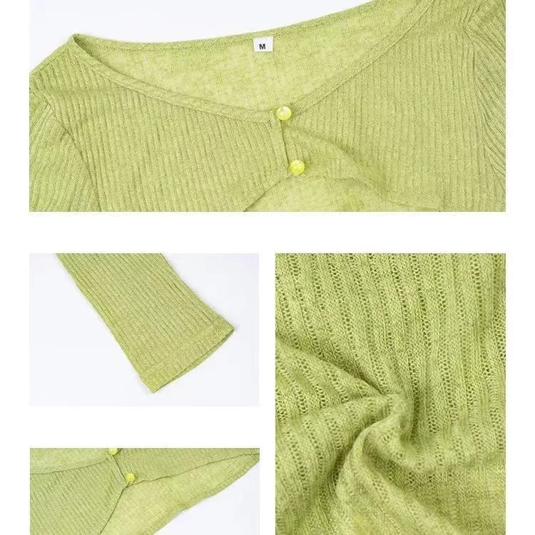 Summer Ultra-Short Women's Knitted Cardigan Sleeveless Open Front Design Breathable  Long Sleeve Versatile Small Shawl