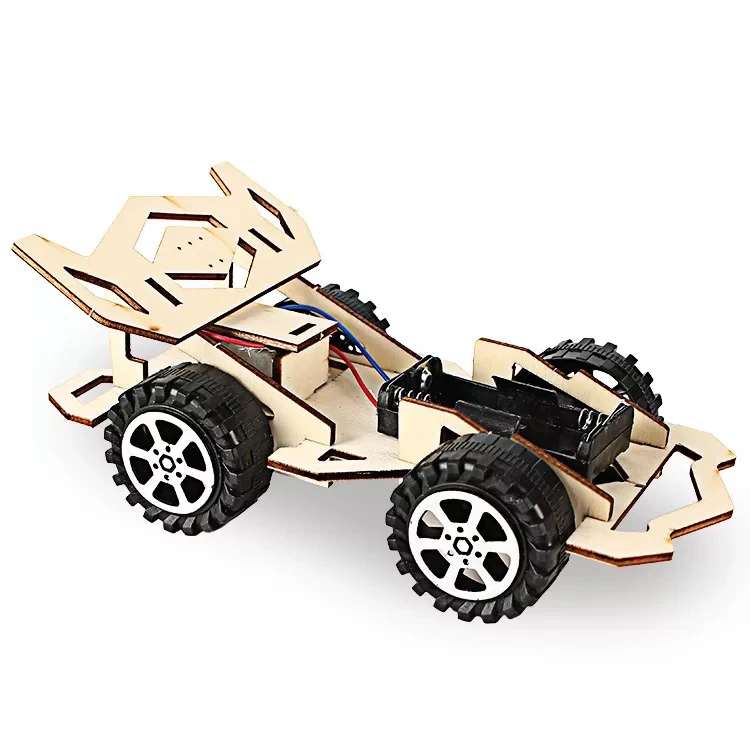 Diy Electric Wood Racing Car Assembled Puzzles Scientific Experiment Educational Mini Model Early Learning Toy For Children Kids