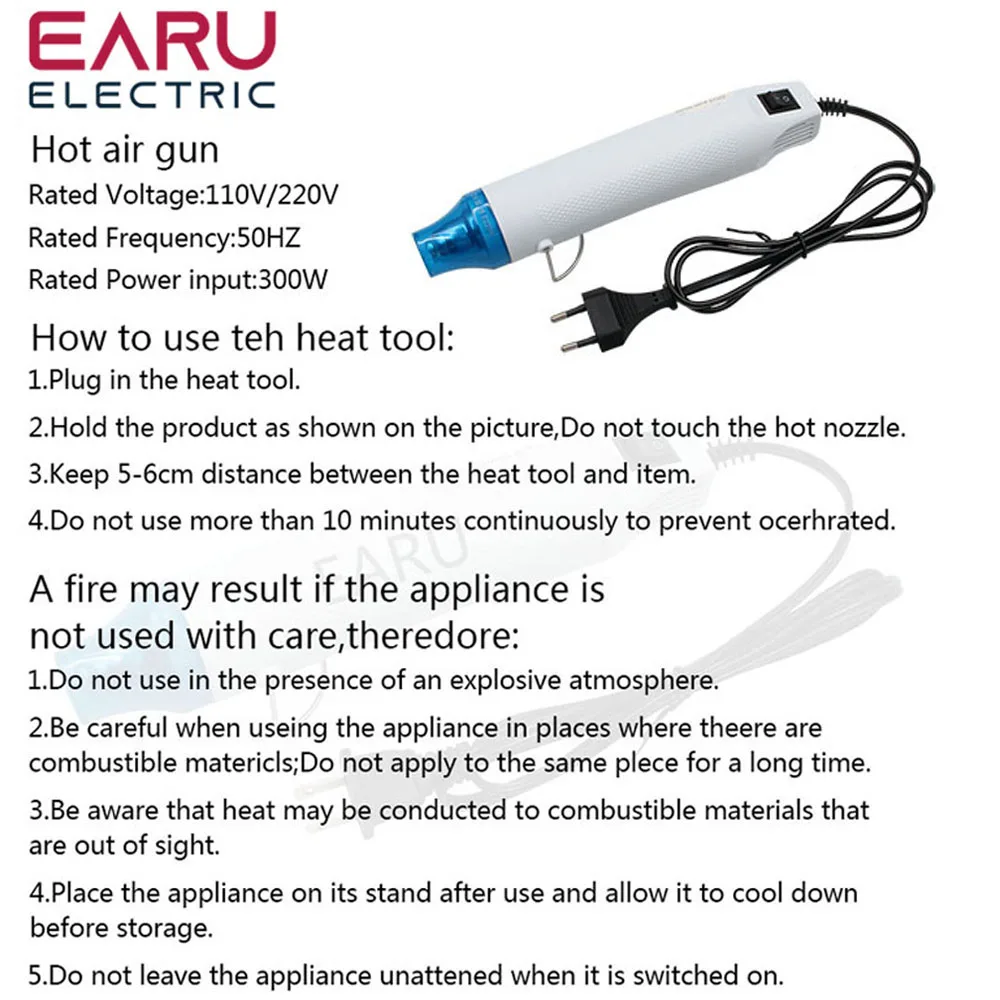 EU US 110V 220V DIY Using Heat Gun Electric Power Tool Hot Air 300W Temperature Gun With Supporting Seat Shrink Plastic DIY Tool