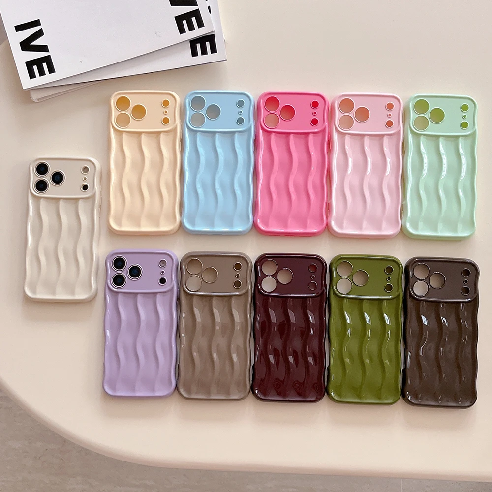 جميل كاندي اللون تموج الماء نمط متموج مجعد حافة الحال بالنسبة آيفون 16 15 13 14 برو ماكس 17 برو ماكس غطاء لامع للصدمات