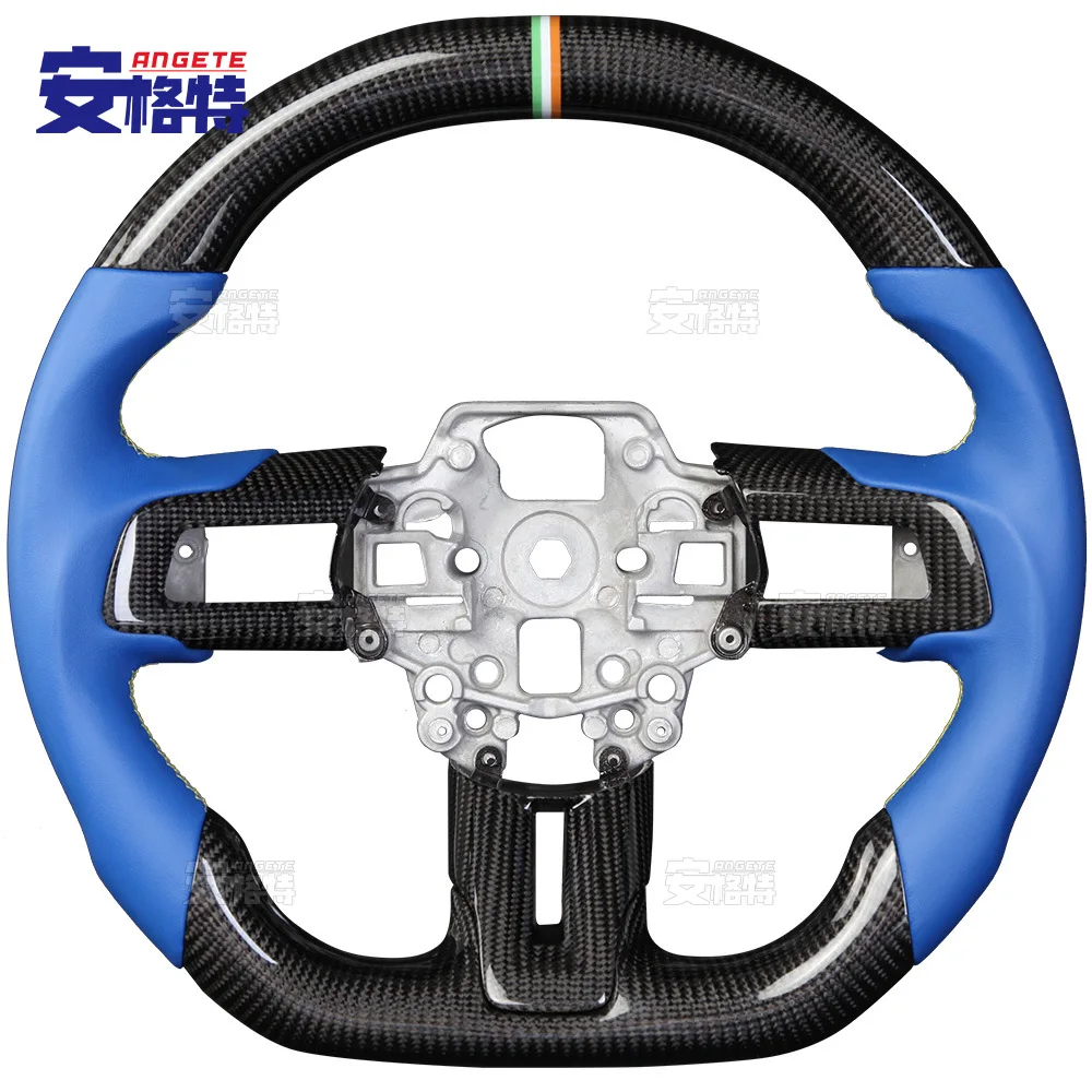 

Applicable to:Suitable for 18-21 Ford Mustang blue flat leather carbon fiber car hand sewn steering wheel upgrade