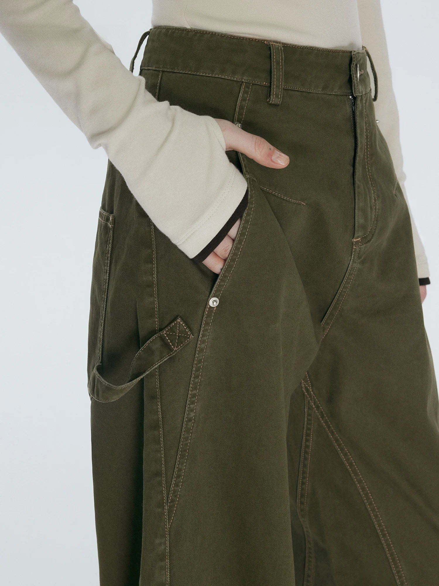 Annachic Casual Loose Fit Denim Pants Asymmetrical Pocket  Shape Scythe Pants Comfortable Casual Women's Jeans