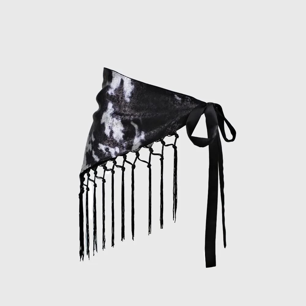 Hippie Leopard Print Triangle Hip Scarf Tie Dye Self-tie Waist Wrap Skirt Fringed Edge Tassel Fringe Wrap Y2K Fashion