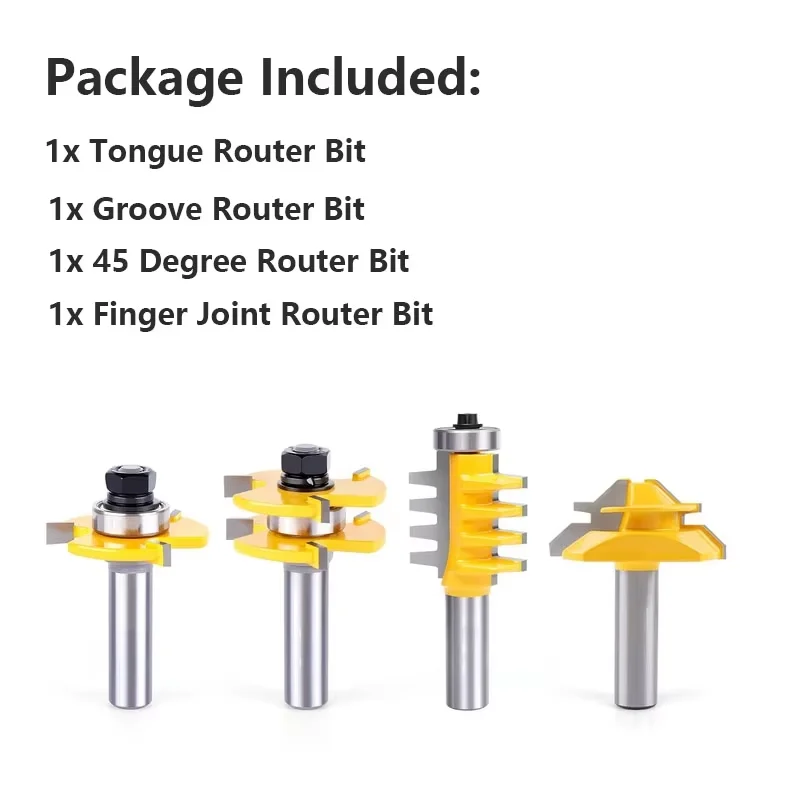 4PCS Joint Assemble Router Bits Tongue & Groove T-Slot Milling Cutter for Wood Woodwork Cutting45 Degree Lock Miter Milling Cutt