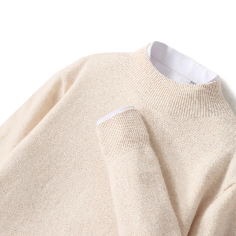 Autumn And Winter Men's 100% Pure Wool Diamond Striped Pullover Sweater Casual Business Wool Knitted Bottoming Shirt