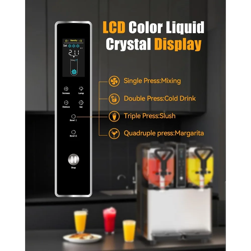Slushie Machine, No Ice Needed, 0.8 Gallons x 2 Tank Margarita Machine with Food-Grade PC Tank for Margaritas Slushies Frozen Dr