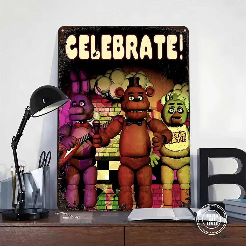 Five Nights At Freddy's Celebrate! Metal Poster Customized Wall Art Retro Vintage Tinplate Signs for Man Cave Decoration Home