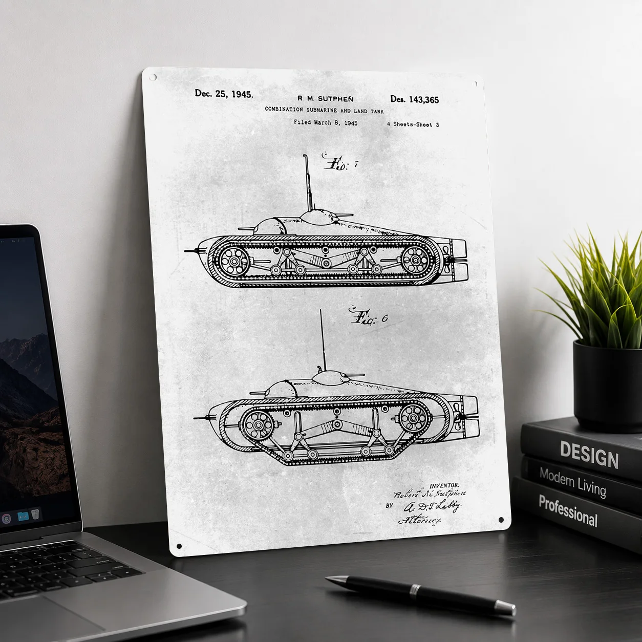 No414 Submarine and Tank Personalized 3D Textured Metal Poster Wall Art Vintage Tin Signs for Bedroom Decorations Home Deco Room