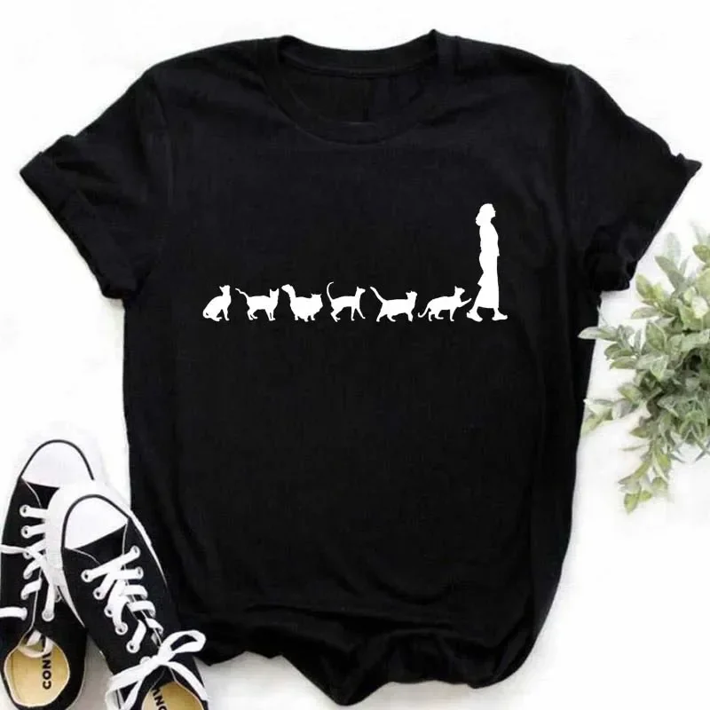 Maycaur Kawaii Katzen Drucken Sommer Nette Frauen T-shirt Lustige Cartoon T Shirt Weibliche Ullzang T-shirt 90er Jahre Mode Koreanischen stil Top T