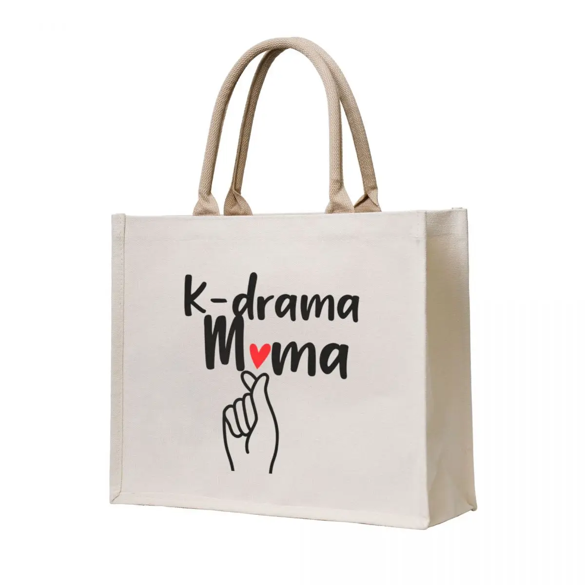 

Kdrama Mama Fingerheart Black Lettering Tote Bag reusable grocery bags free delivery bags tote bag women