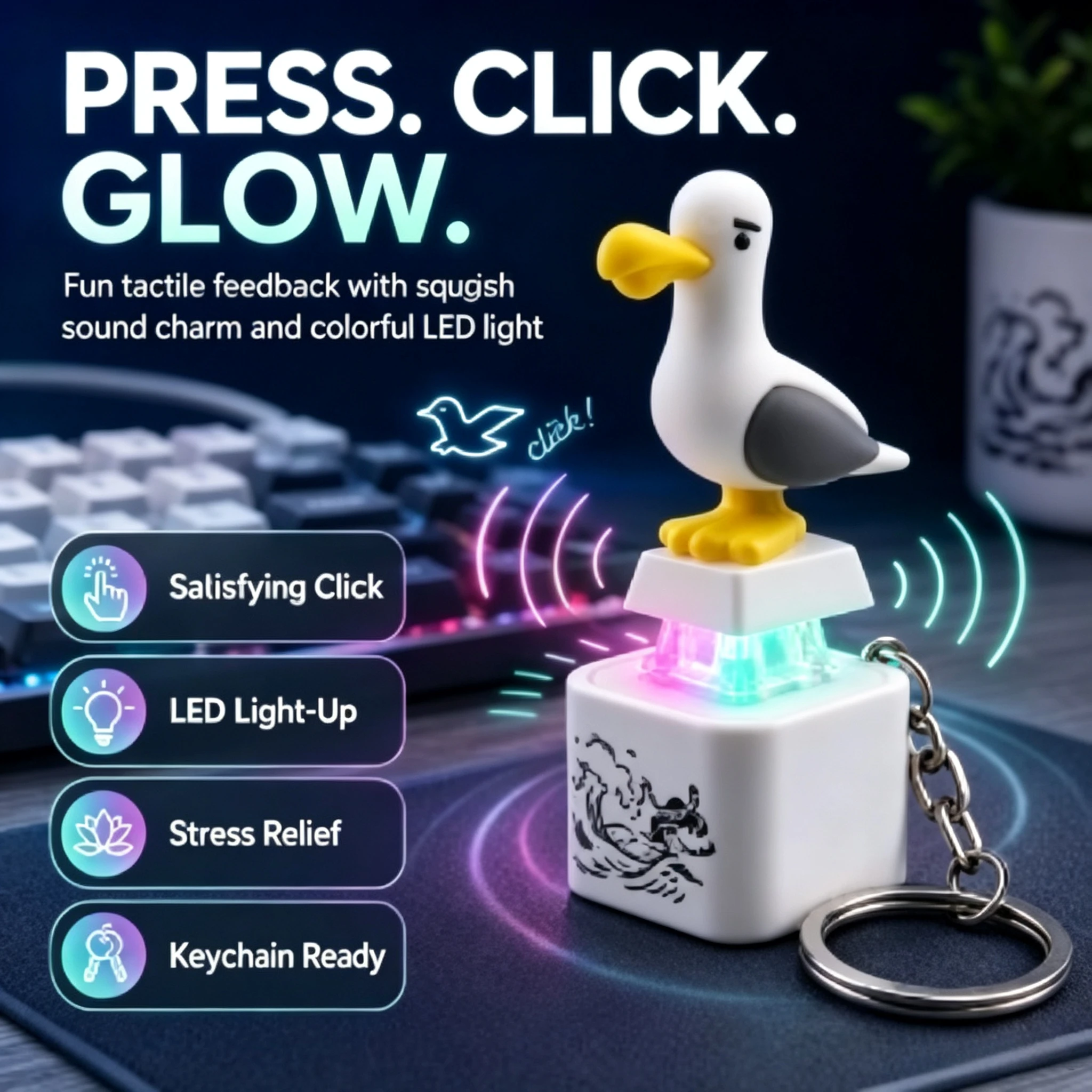 Cat Teaser Toy Stress-Relief Little Bird Sound Maker, USB Rechargeable Fidget Toy Button, Seagull Voice Button
