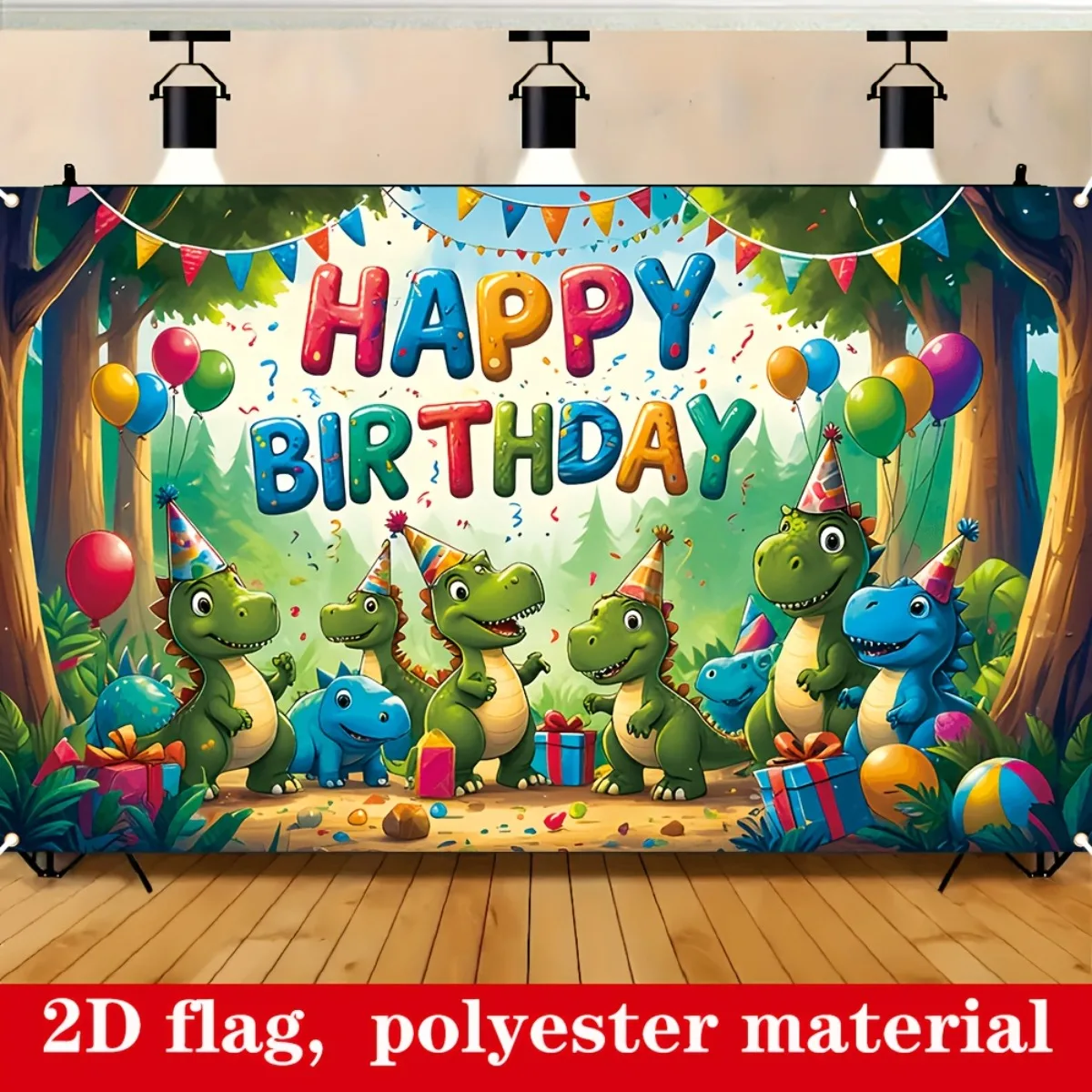 Lindo Tapiz de Dinosaurio con Diseño de Feliz Cumpleaños, Decoración para Fiestas Infantiles, Banner Colgante de Pared con Animales del Bosque, Tela de Poliéster