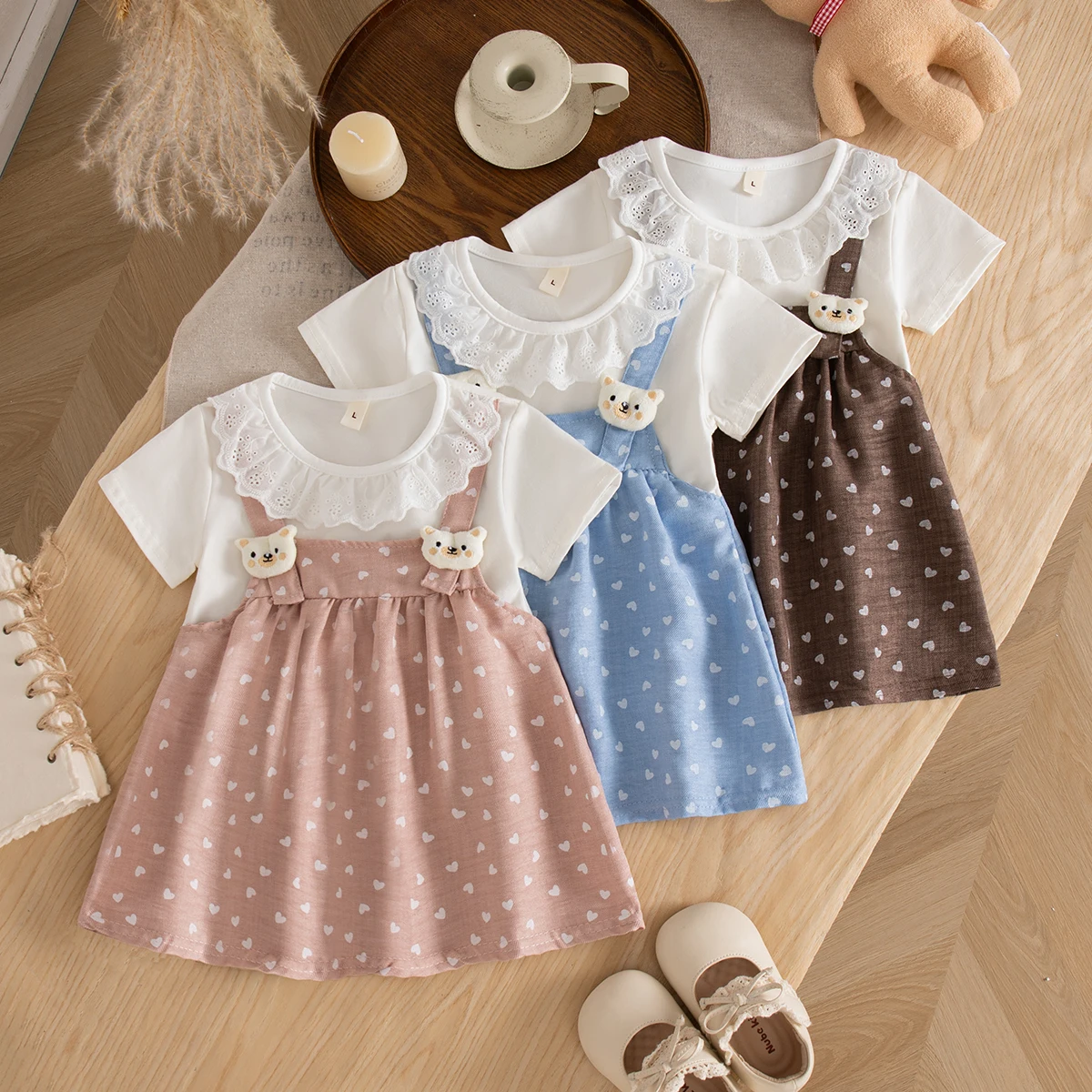 

Sweet Heart-Shaped Printed Baby Girl Dress Summer New Children'S Short Sleeved Clothes (6-24 Months)