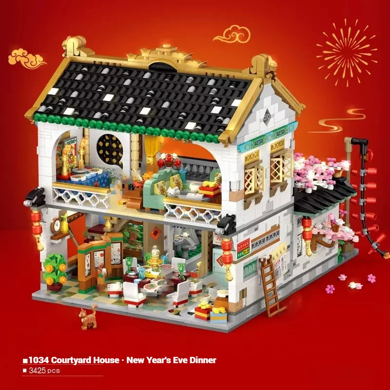 LOZ Bausteine Straßenszene Bauspielzeug, DIY Baumodell Hofhaus Ornamente, Kindergeburtstagsspielzeug Geschenke