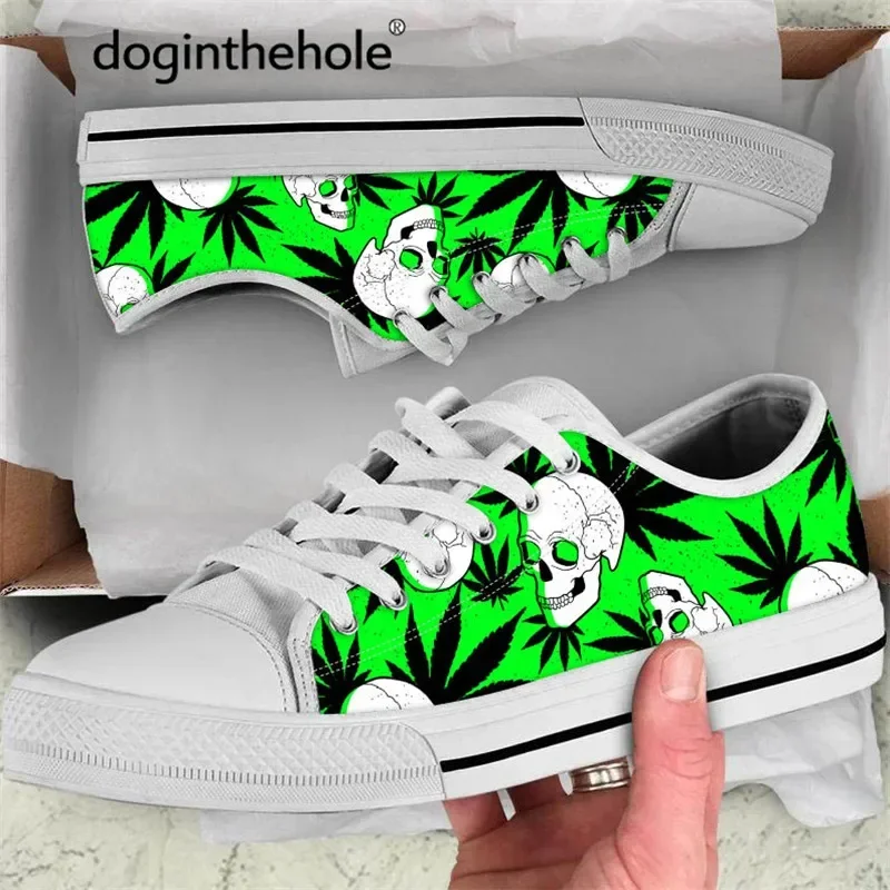 Classic Green Skull Head Pattern  New Fashion Women Plimsolls Outdoor Casual Lace Up Canvas Shoes Dropshipping