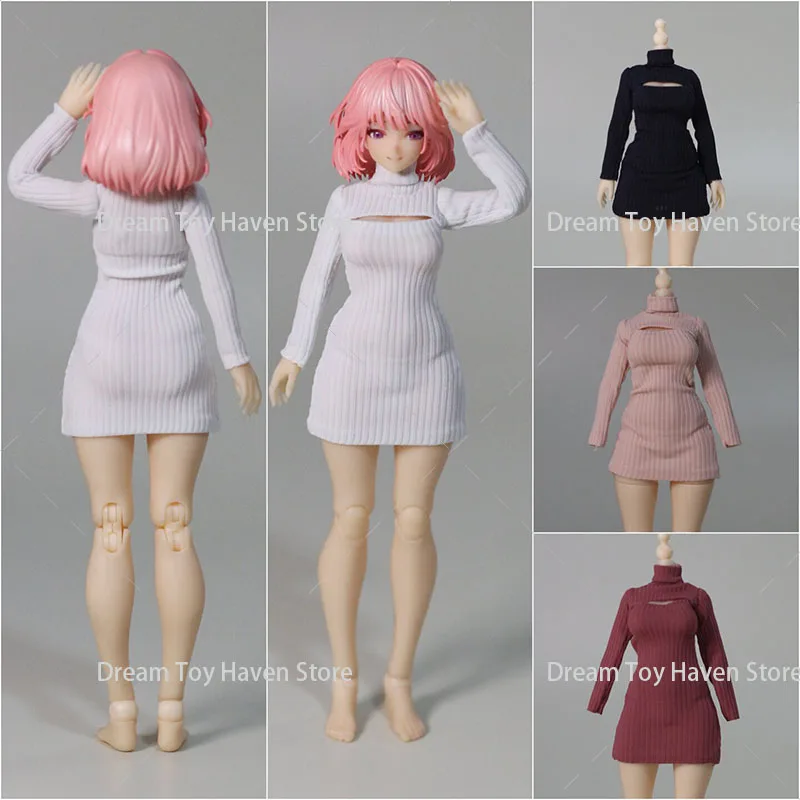 Multicolored 1/12 Scale High Neck Striped Knitted Dress Long Sleeves Sweater Clothes Open Chest Style for 6Inch Action Figure Do