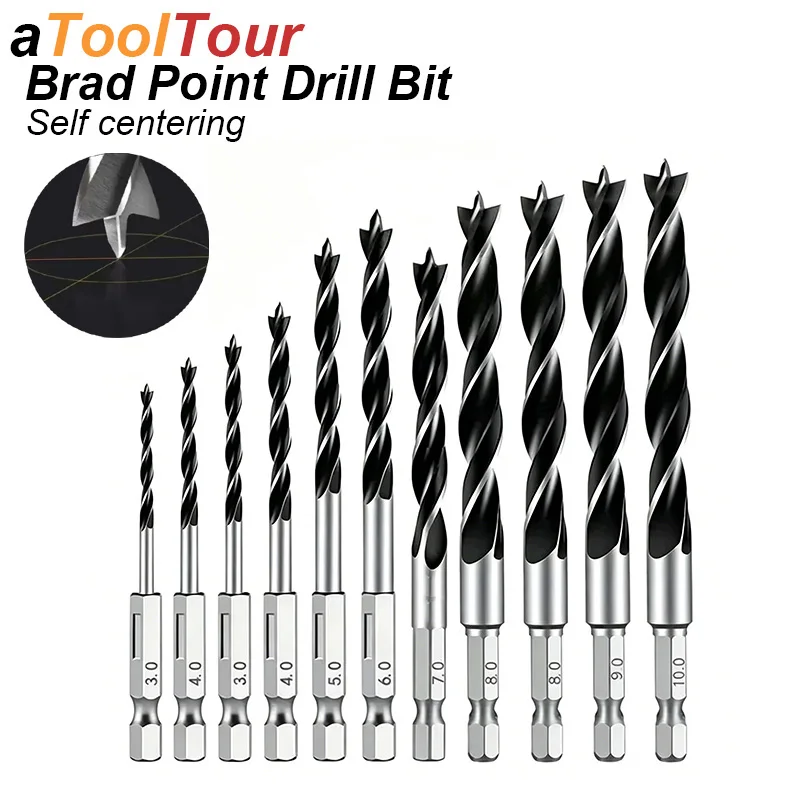 

Brad Point Drill Bit Set Self Center Outer Spurs Double Flute Three Pointed Metric Woodwork Hard Wood Plastic MDF Carpentry Tool