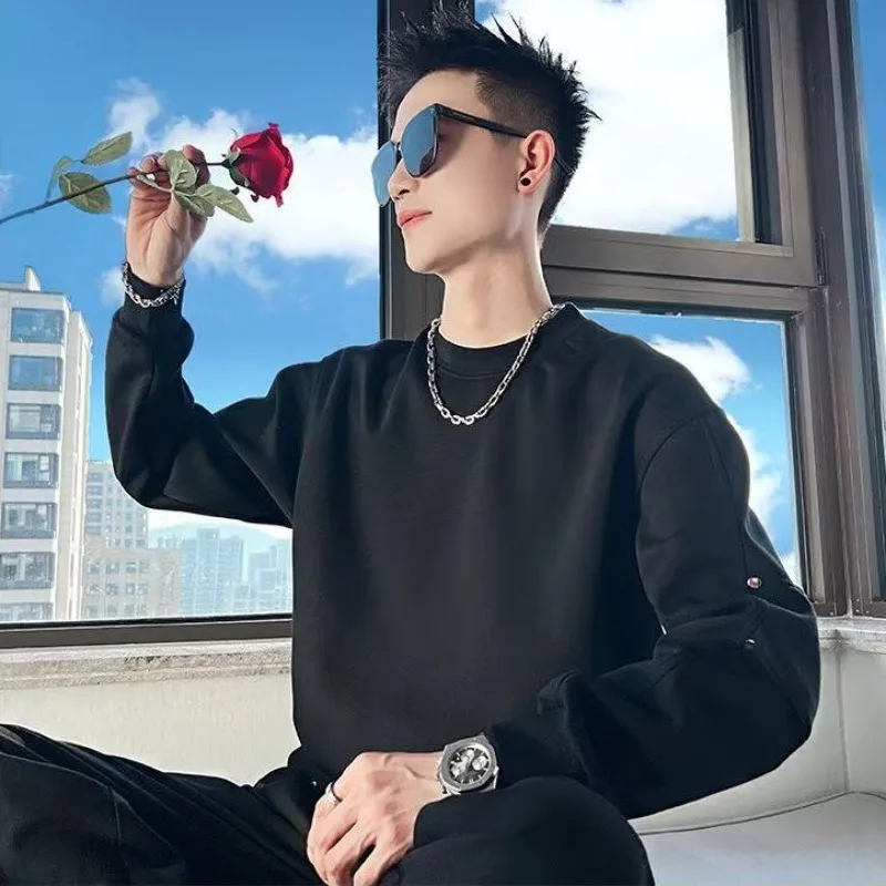 Men Spring Fall Designer Snap Button Sweatshirt 2026 New Long Sleeve Streetwear Pullover