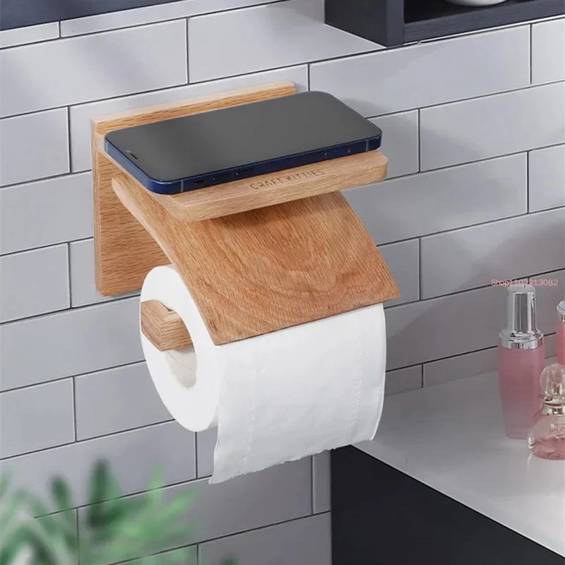 Solid Wood Tissue Holder Toilet Paper Towel Rack Wall-mounted Toilet Roll Holder Napkin Holders Tissue Box Storage Rack Shelf