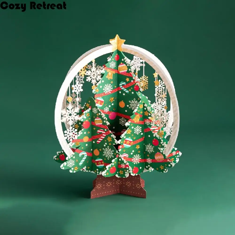 

3D Christmas Greeting Cards Hot Stamped Pop-Up New Year Cards Paper Carving Laser Engraved Thank You Letter Student