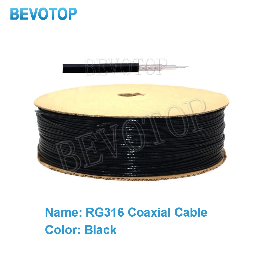 Black RG316 Coax Cable 50 Ohm Low Loss 1M~500M Length Crimp Connector Compatible High Quality Fast Shipping