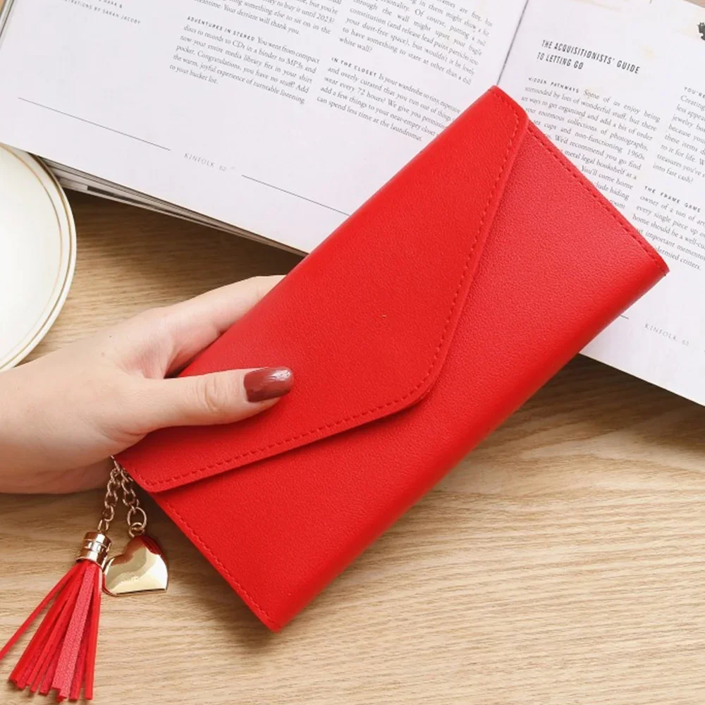 Luxury Designer Women Wallet Trendy Heart-shaped Long Clutch Bag Pendant Wallet Multifunctional Lychee Pattern Coin Purse