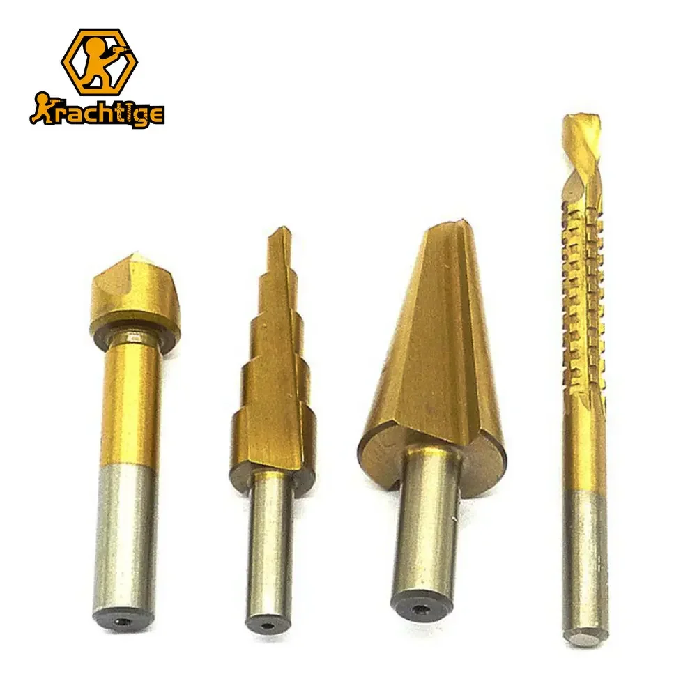 Krachtige  4pcs Round Shank HSS Saw / Umbrella Drill Bits / Step / Chamfer Chamfering Countersink