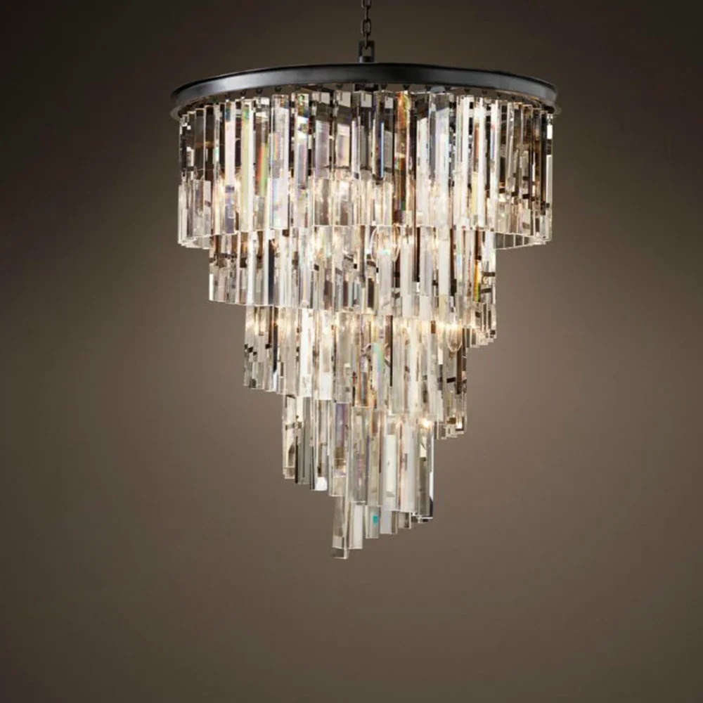 Vintage America Iron Crystal LED Lamp Pendant Lights Suspend Lighting for Dinning Room Exhibition Hall Villa Led E14