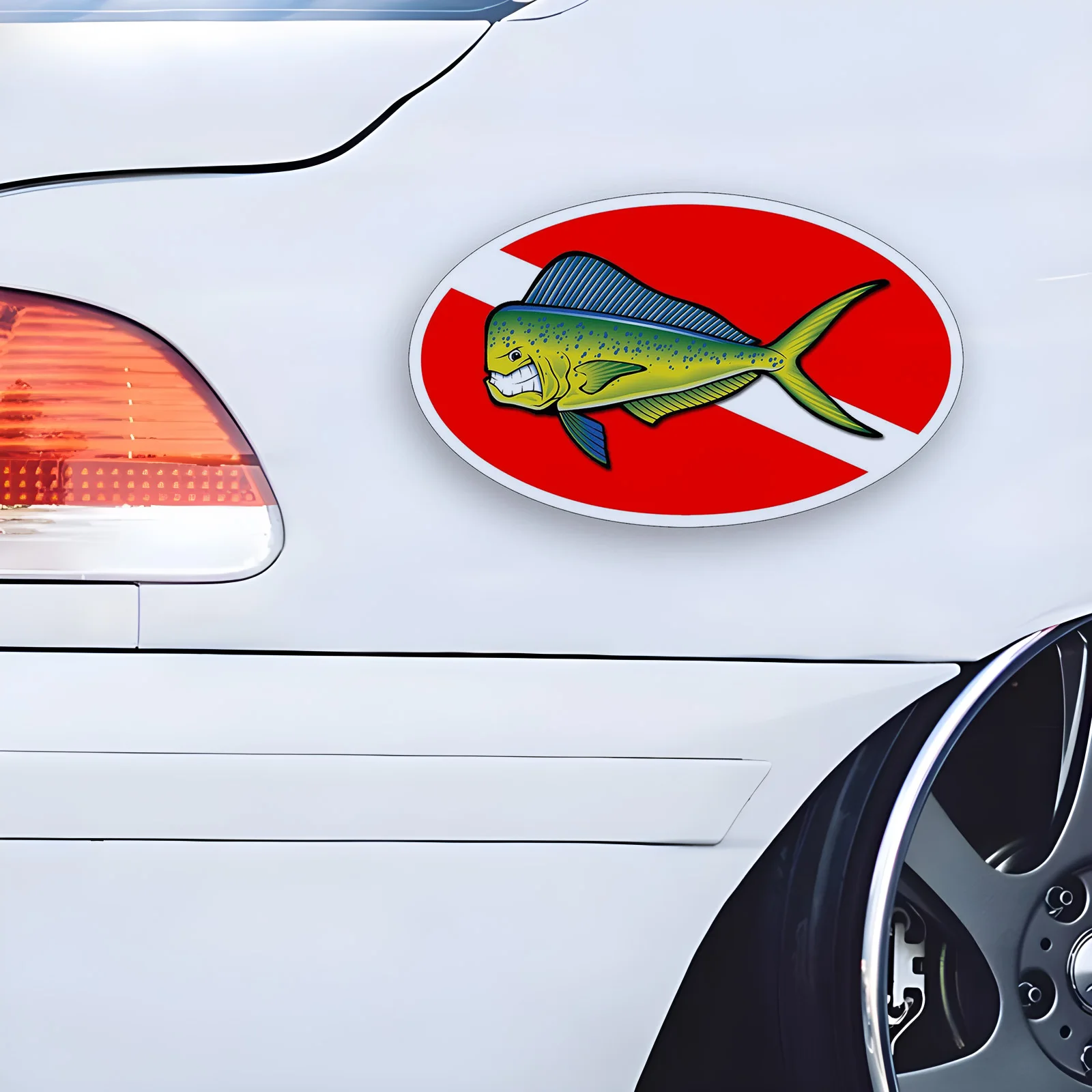 70128# Angry Mahi Flag  Car Stickers, Waterproof Vinyl Decals, for Car Windows, Car Bumper, Car Body Decorative Accessories