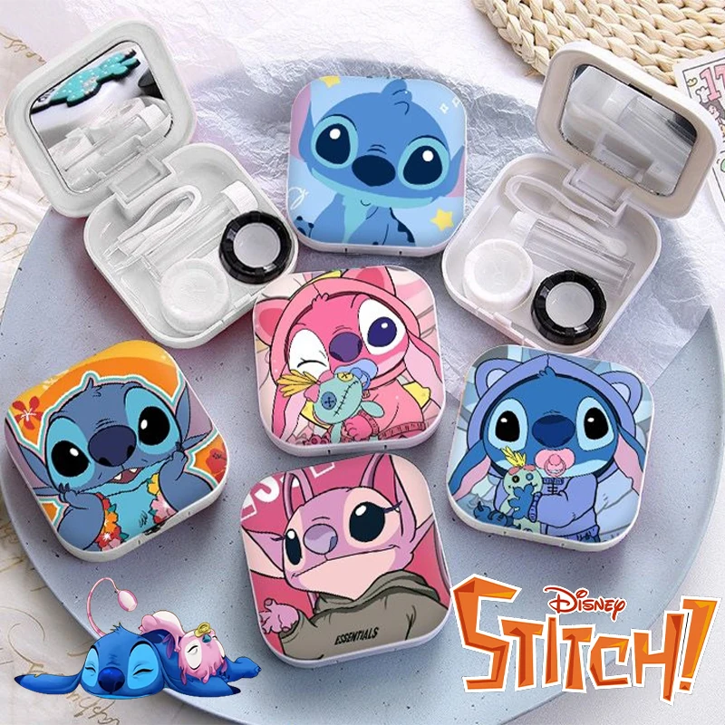 Disney Stitch Contact Lens Case Portable Myopia Pupil Case Angel Cartoon Travel Kit Easy Carry Mirror Lenses Box Container Gift