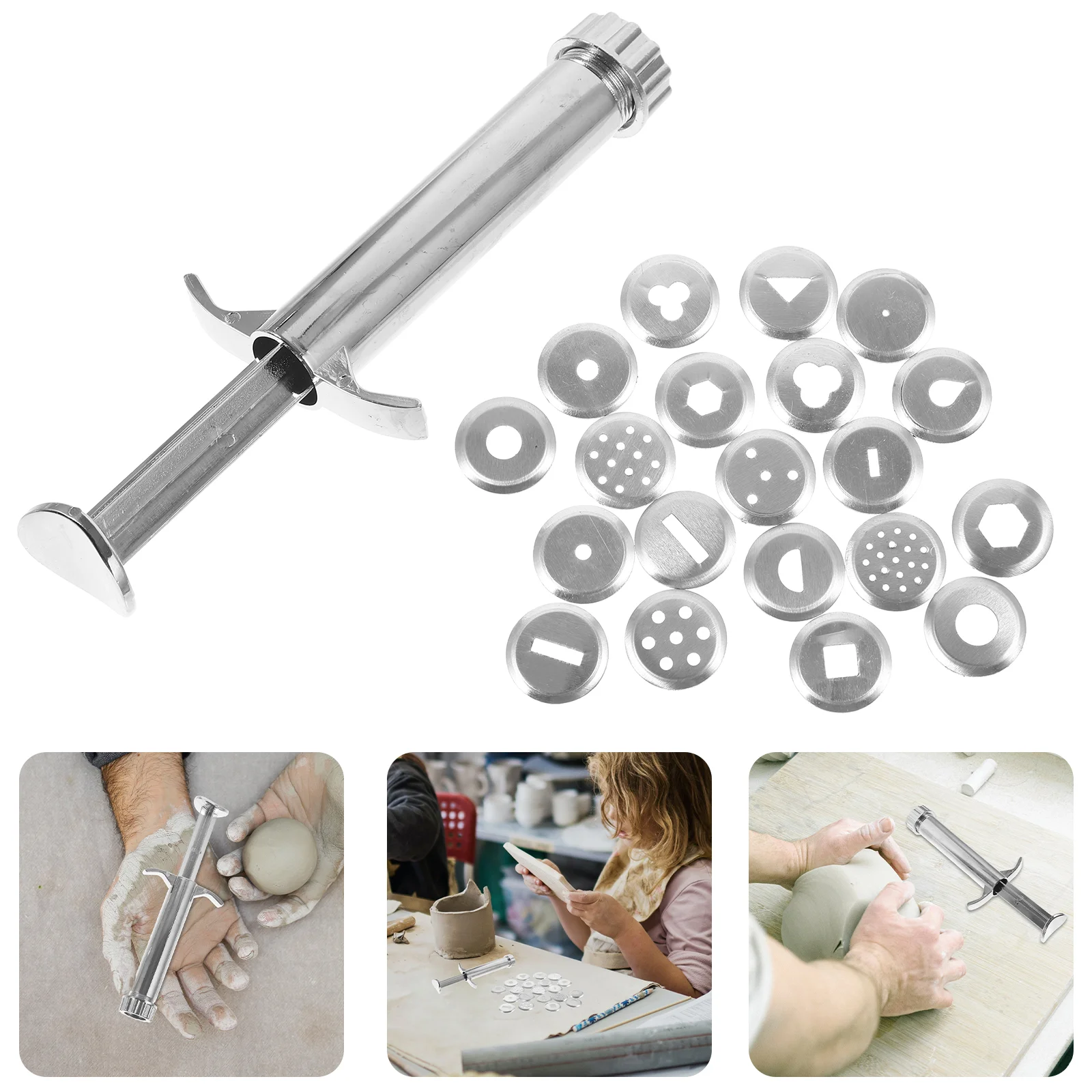 Pottery Clay Squeezer Rotary Tool Extruder with Tip Molds Kit Portable for Multipurpose Stainless Steel