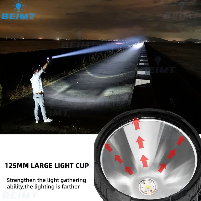 10000LM Power Led Flashlight Handheld COB Lamp Powerful Solar Spotligh Rechargeable USB Searchlight Long Range Outdoor Headlight