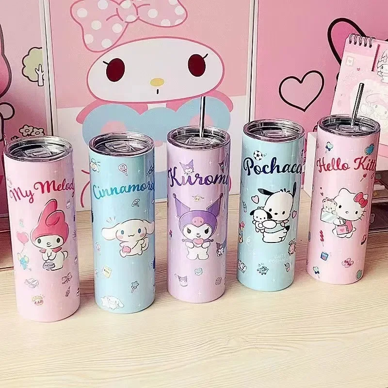 

Anime Sanrio Kuromi Mymelody Cinnamoroll Pochacco Thermos Cup New Straw Cup High-capacity Kawaii Cartoon Student Birthday Gift