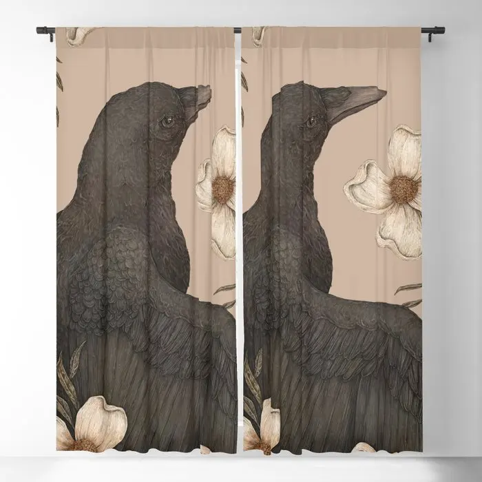 The Crow And Dogwoods Blackout Curtains 3D Print Window Curtains For Bedroom Living Room Decor Window Treatments