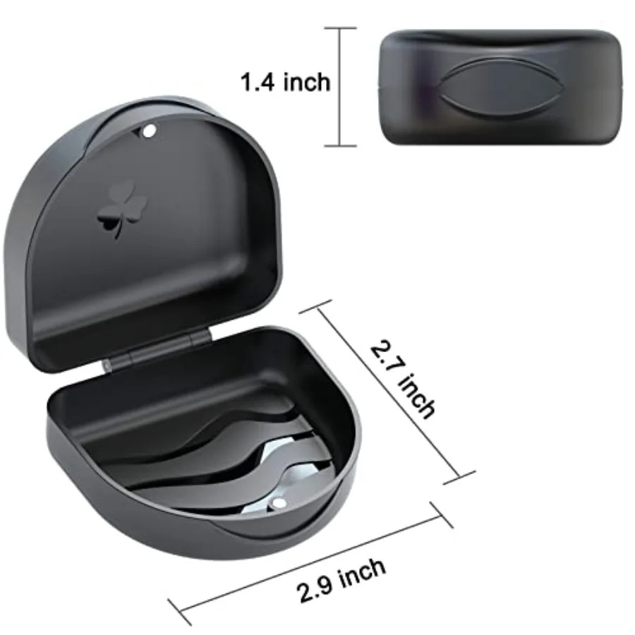 Retainer Case for Clear Aligners and Mouth Guards Black Magnetic orthodontic storage box that doubles as a denture case for eas