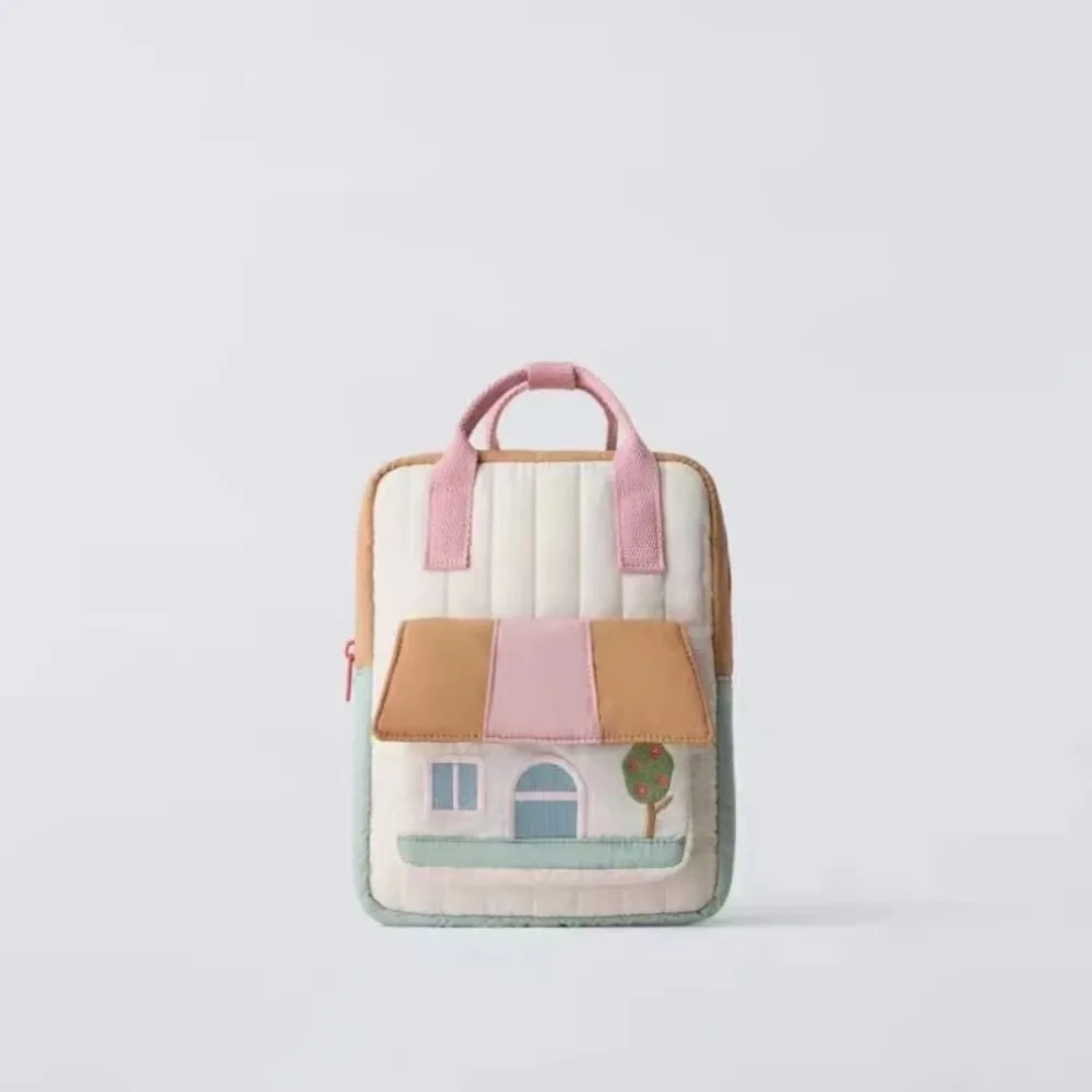 

2025 New Tree House Embroidery Parent-child Out Splicing Contrasting Color Boy and Girl Backpack Hand-held Lightweight Backpack