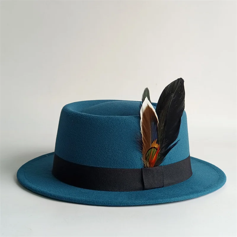 2025 Roll Brim Black Pork Pie Hat For Men Ivory White Fedoras Deep Camel Jazz Cap Church Panama Gangsters Caps Gentlemen