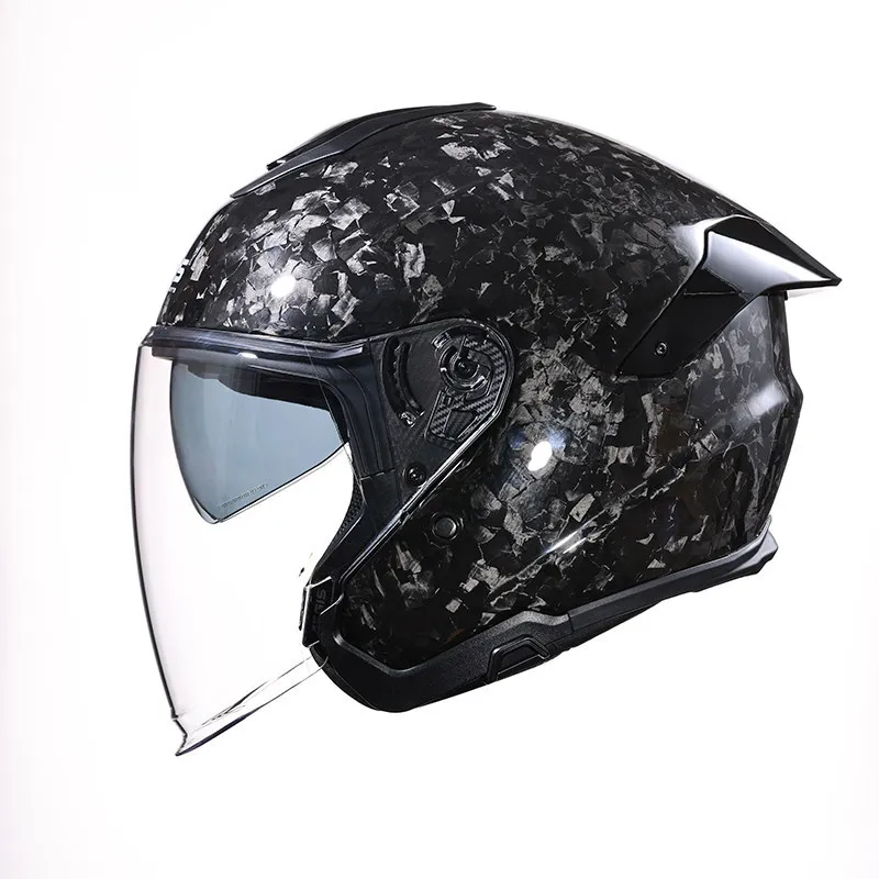 Motorcycle Open Face Helmet Dual Visor Half Face Helmet Lightweight Carbon Fiber Style Scooter Helmet With Sun Shield