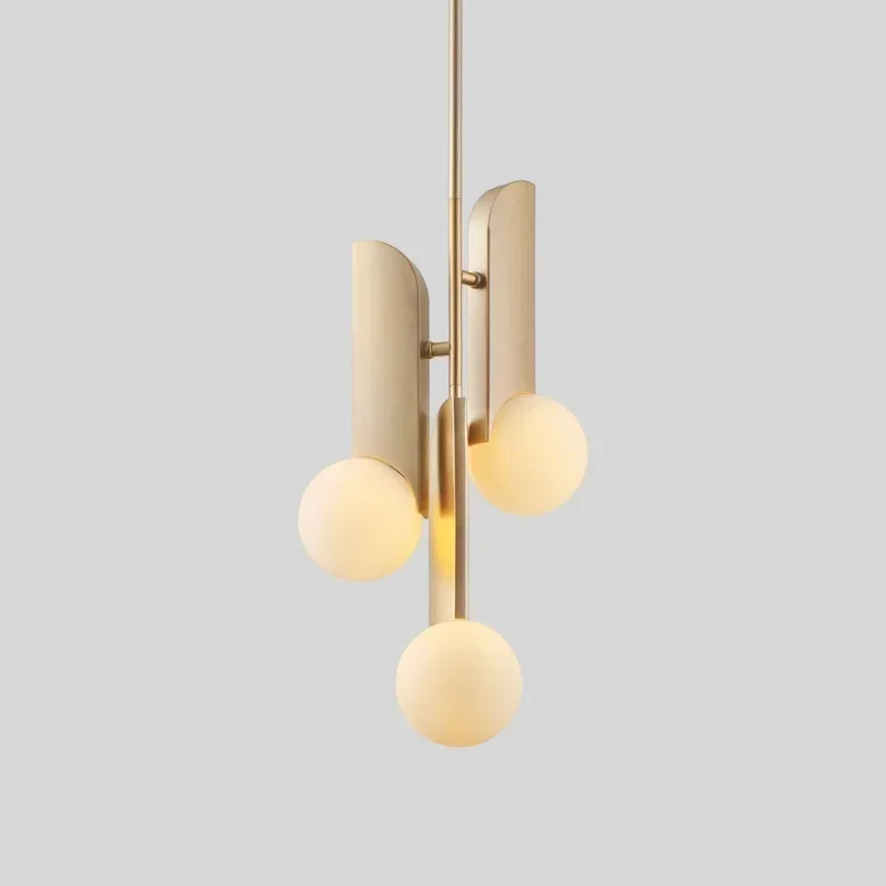 1/3 Heads Nordic Minimalist Golden Chandelier Art White Glass Ball Brass Coffee Study Clothing Store Bar Suspension Lights